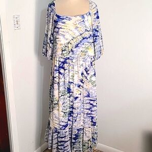 Cato Blue and Yellow Tie-Dye Midi Dress